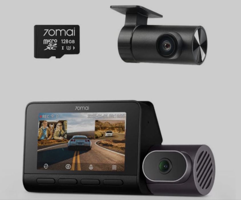 Set complet Camere auto cu supraveghere de la distanta parcare Camera auto DVR 70mai T800 4K , cu 3 obiective camera spate 70mai RC24 Full HD