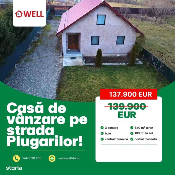 Casă de vânzare într-o zonă liniștită, pe strada Plugarilor!