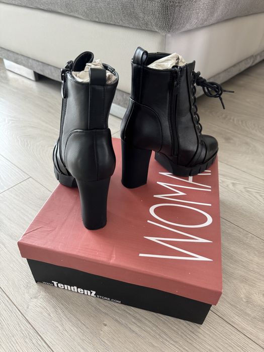 Боти на ток Тенденз - Tendenz / черни, кожени размер 36