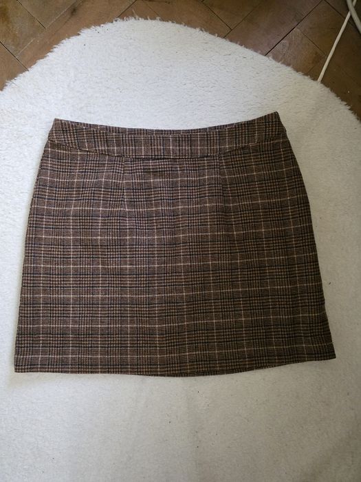 Fustă scurta de Iarnă in carouri maro, cu lână,  L, Up2fashion