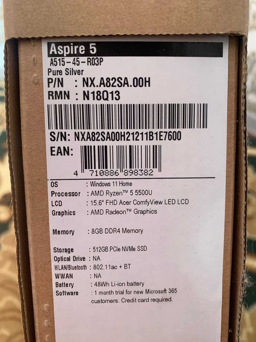 Acer aspire 5 Ryzen 5 / 8GB / 512GB SSD