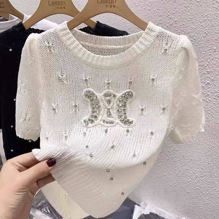 Трикотажни оувърсайз топове Селин с камъчета