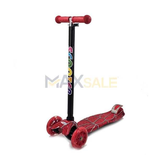 Детска триколка тротинетка Спайдърмен червена 3 светещи колела