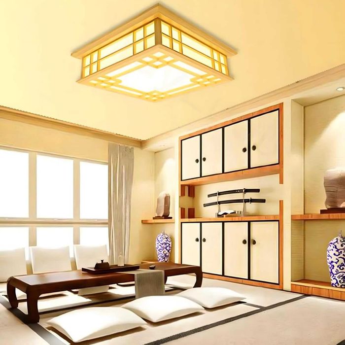 Дървен полилей ЛЕД LED, японски стил, квадратна, дистанционно 215 216