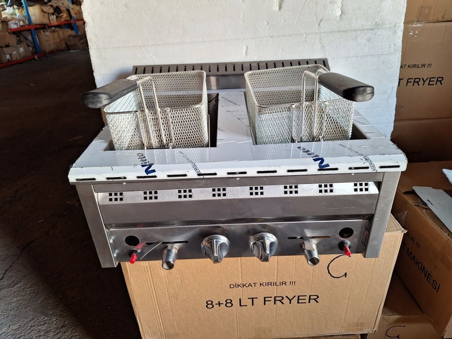 Фритюрник газов двоен 8+8л. 3  модела. Защита СЕ дюнер ,котлон,скара