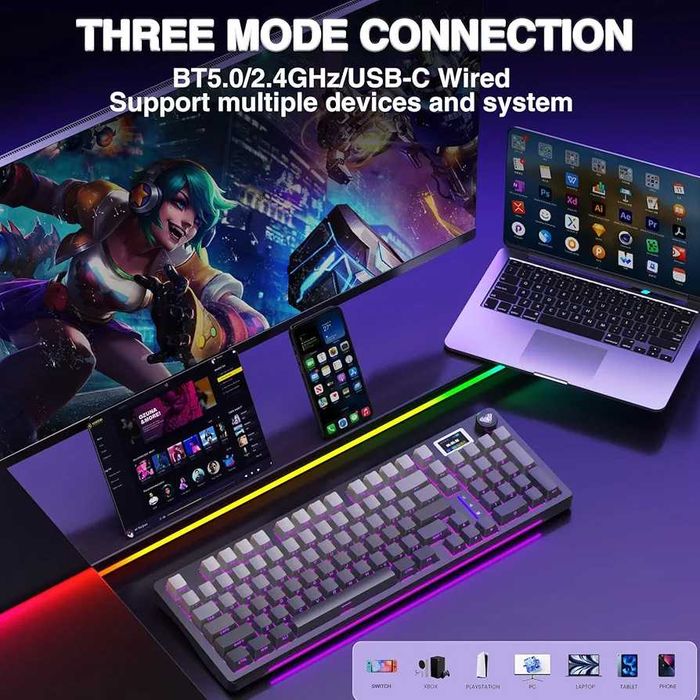 Механична Клавиатура AULA S98 Pro – LCD Смарт Екран, Ролер, Безжична