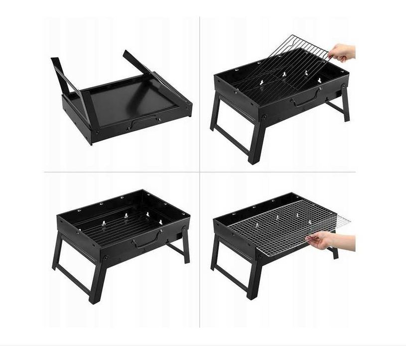 Скара на дървени въглища, BBQ 35x26x20cm, Черна сгъваема преносима