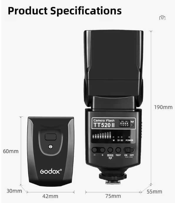 Светкавица Godox TT520II със синхронизатор  к-кт