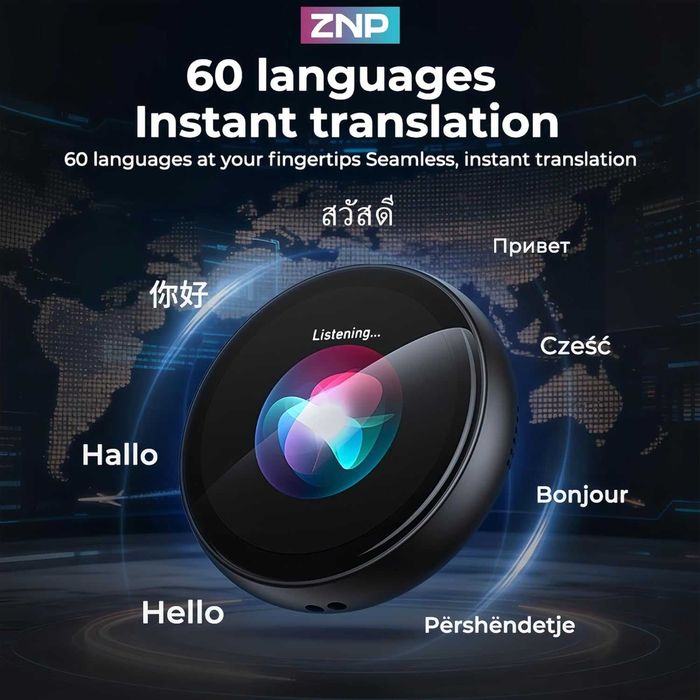 ZNP Z01 AI Companion цифрова значка, преносим Bluetooth 6.0 преводач с HD сензорен екран