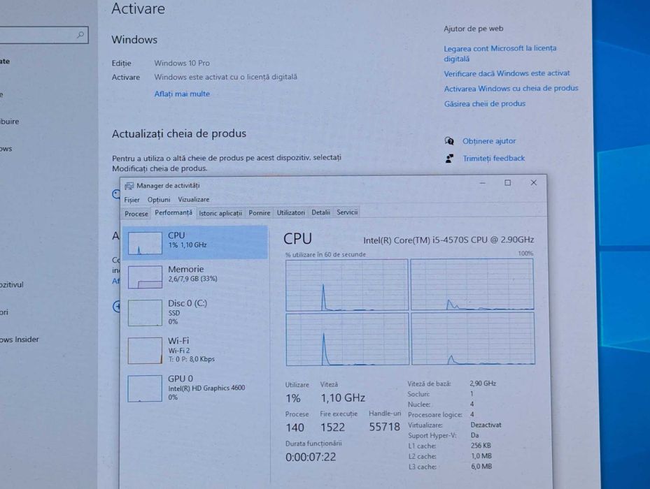 Calculator HP EliteDesk 800 G1 USDT, Core i5-4570s, ram 8 Gb,ssd 256Gb