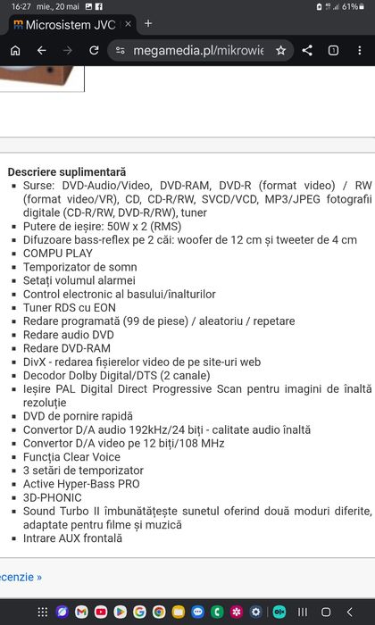 JVC CA-UXGD6M. Sistem audio premium. Bijuerie. Cap serie. Ca nou. Preț fix !