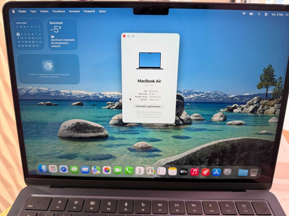 MacBook Air M2 2022 – 16GB RAM – 256GB SSD – 100% baterie – ca nou