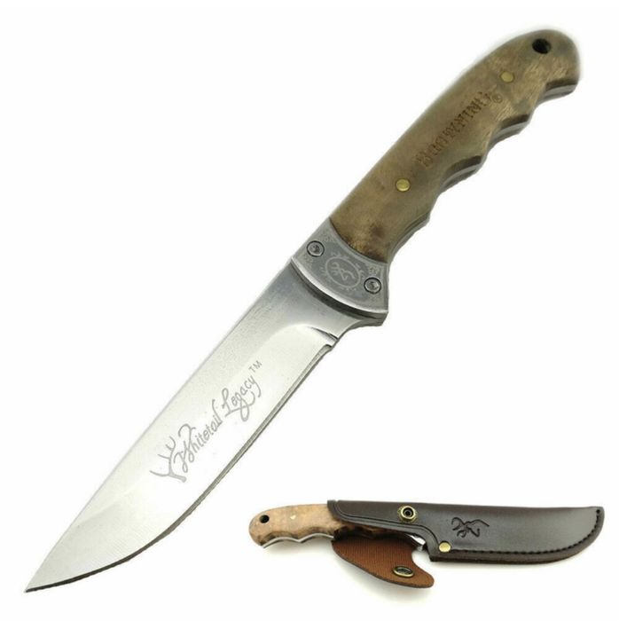 Ловен нож BROWNING с кожена кания дървена дръжка 22см
