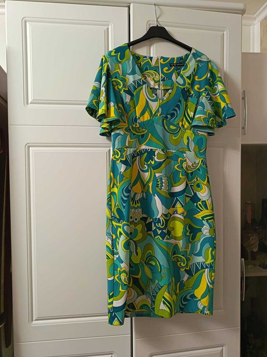 Rochie de vara superba cu imprimeu verde și galben M/L