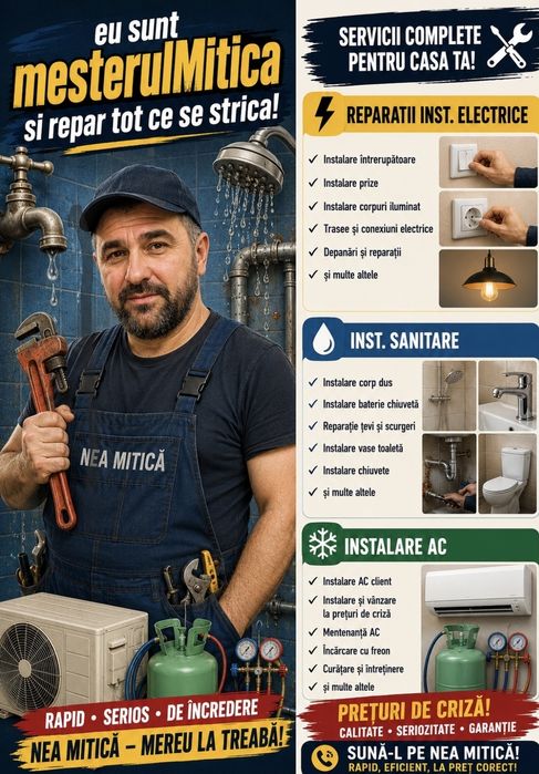 Reparatii sanitare, instalatii electrice, mentenanta si montaj AC