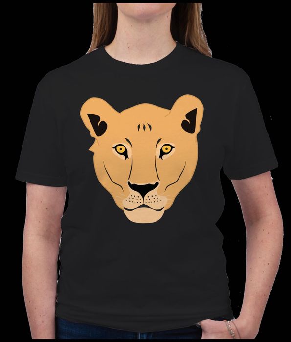 Тениска черна памучна със щампа Лъв - Лъвица