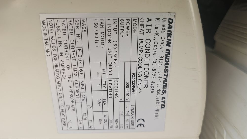 Дайкин вътрешни тела с отдаваща мощност 3,5 kw  12000btu  12ка