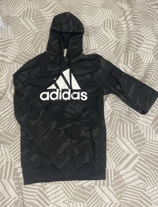 черное худи adidas Essentials Allover Print Hoodie