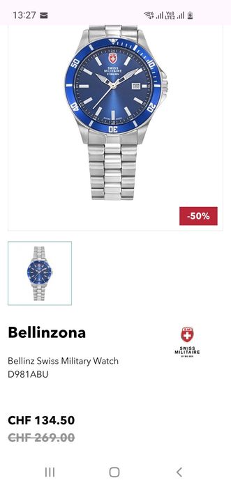 Ceas Swiss Militaire by Big Ben NOU, unisex, reducere 50%