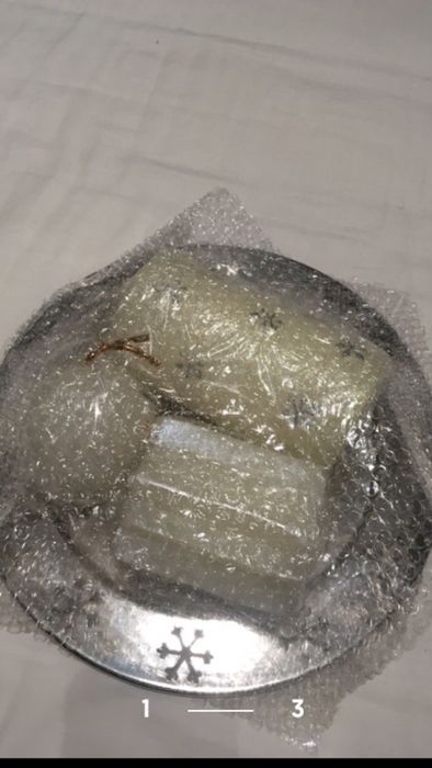 Set 3 lumanari Craciun cu farfurie de inox, elegante