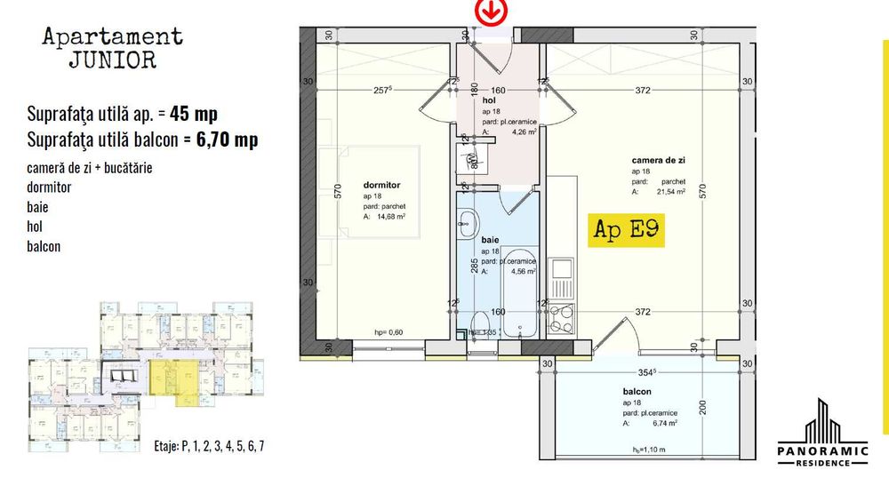 Apartament 2 camere - Panoramic Residence - la soare