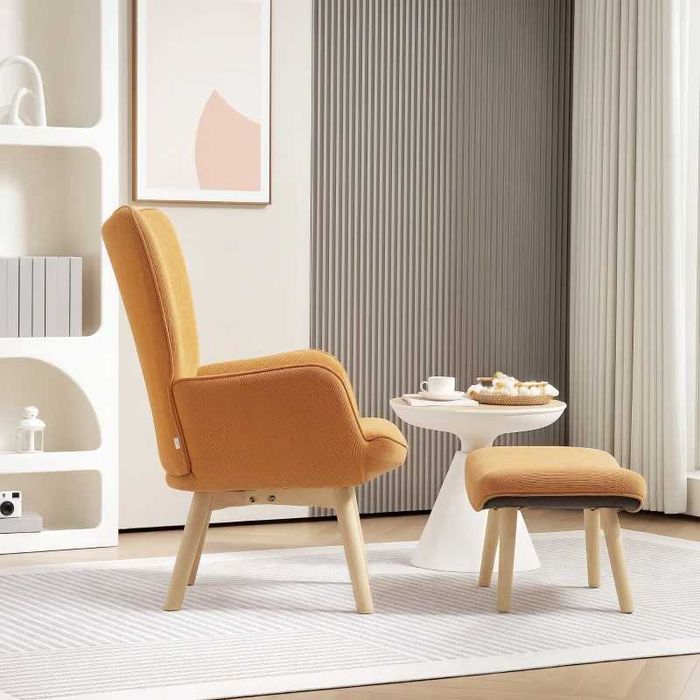 Промоция HOMCOM  Релаксиращ стол с табуретка, от рипсено кадифе