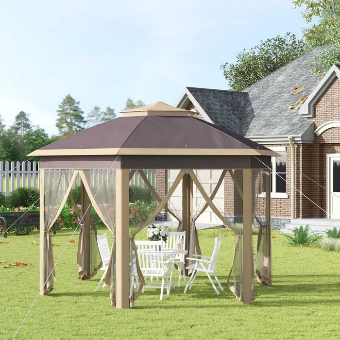 Foisor gradina, pliabil, cu plasa anti insecte, 4x3.4m, Bej , Outsunny , x2 buc disponibile