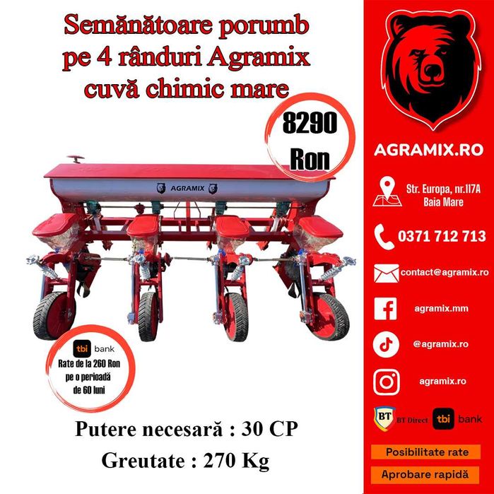 Semanatoare porumb 4 randuri AGRAMIXcutie fertilizare mare