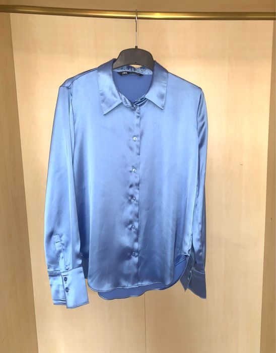 ZARA синя сатенена риза М / Л