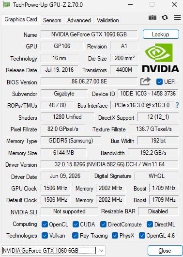 GTX 1060 6GB Gigabyte