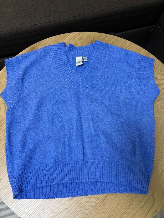 Плетен дамски елек H&M, син, много добро състояние