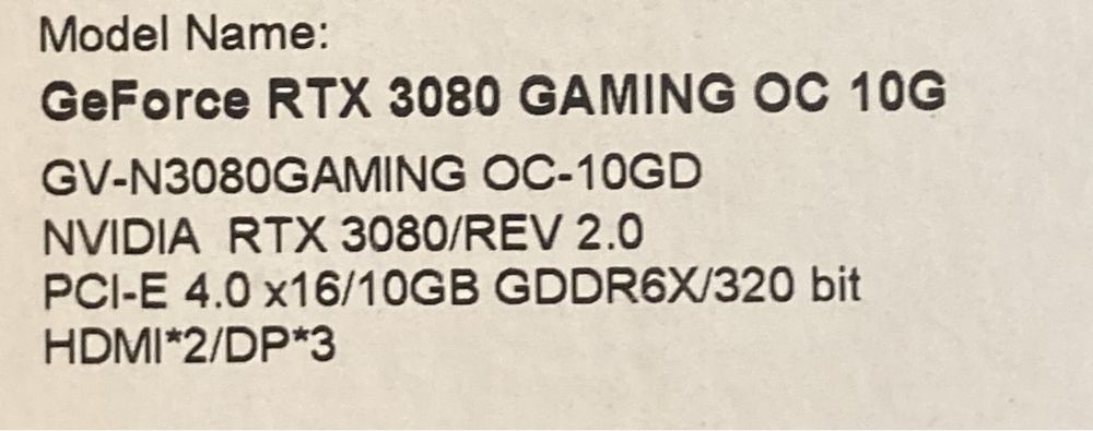 Видео Карта Gigabyte GeForce RTX 3080 Gaming OC 10gb