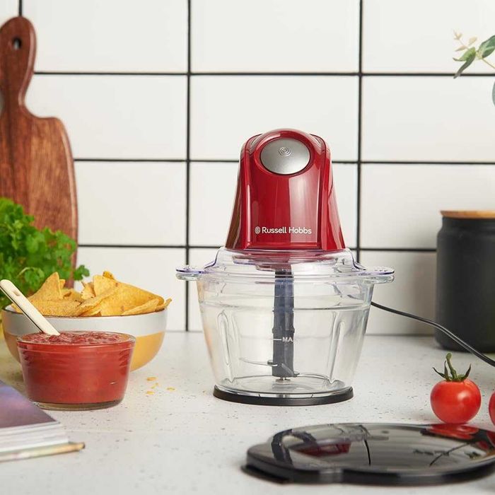 Russell Hobbs Електрически мини чопър [стъклен съд с капак] Desire Red (500 мл, нож от неръждаема стомана с 2 остриета, миксер