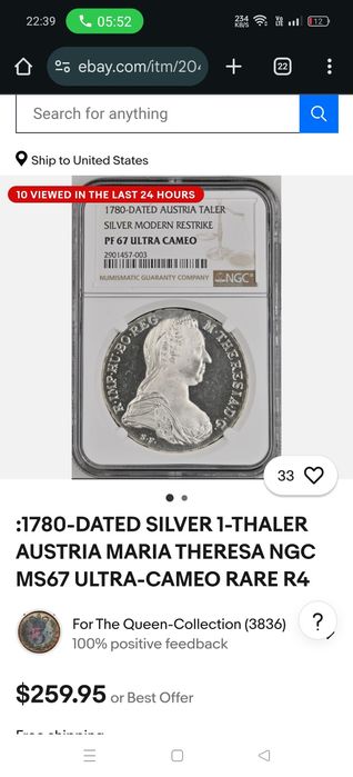 Moneda argint Restrike Thaler Maria Theresa