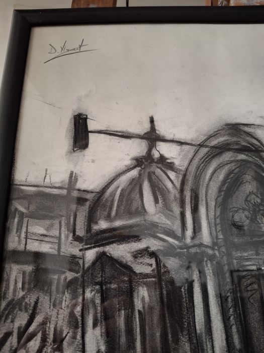 Tablou  original in carbune,CEC. 52.5x40cm cu rama.