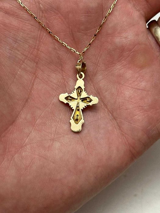 LANT scurt + PANDANTIV AUR 14K - Cruce mica - Grecia - Vintage - 3.5g.