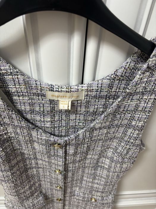 Rochie  Sarafan fete gri cu negru si mov argintiu