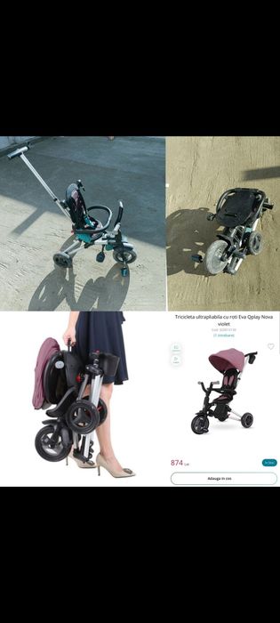 Vand carucior mic copii avion tricicleta pliabila