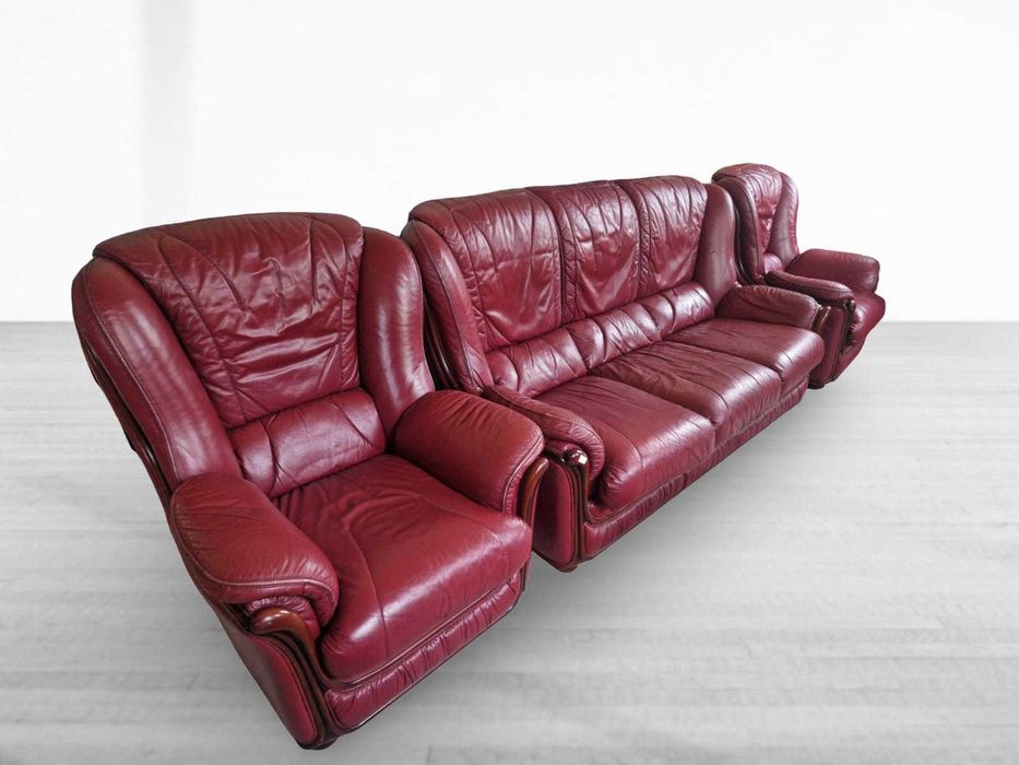 Холова гарнитура от естествена кожа - триместен диван и два фотьойла