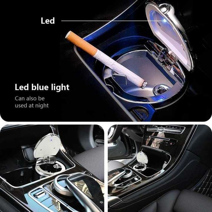 Scrumiera auto cu lumina LED activare automata montare in suport pahar