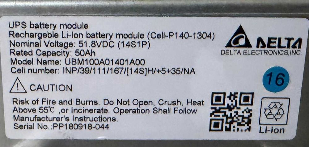 Modul stocare Baterie UPS DELTA 2,59 kWh 50Ah 51,8V