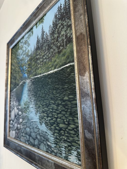 Tablou original pictat manual – acrilic pe pânză, 50×50 cm, înrămat