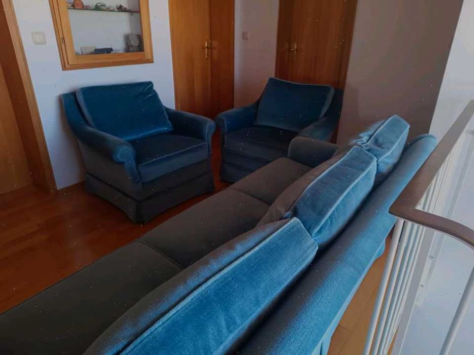 Vintage retro canapea albastru deschis + 2 fotolii