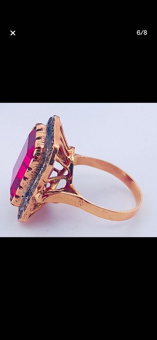 Inel aur roz 9ct cu rubin și diamante