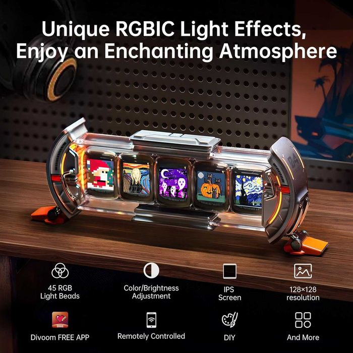 Divoom Цифров часовник с Информативен дисплей с APP контрол за геймъри