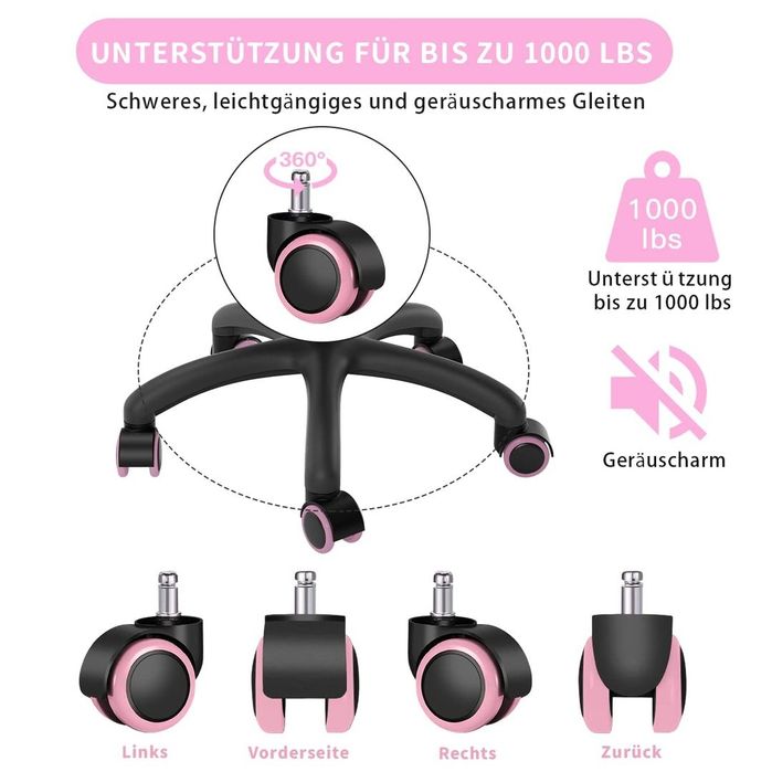 Set 5 roti roz din silicon pentru scaun birou