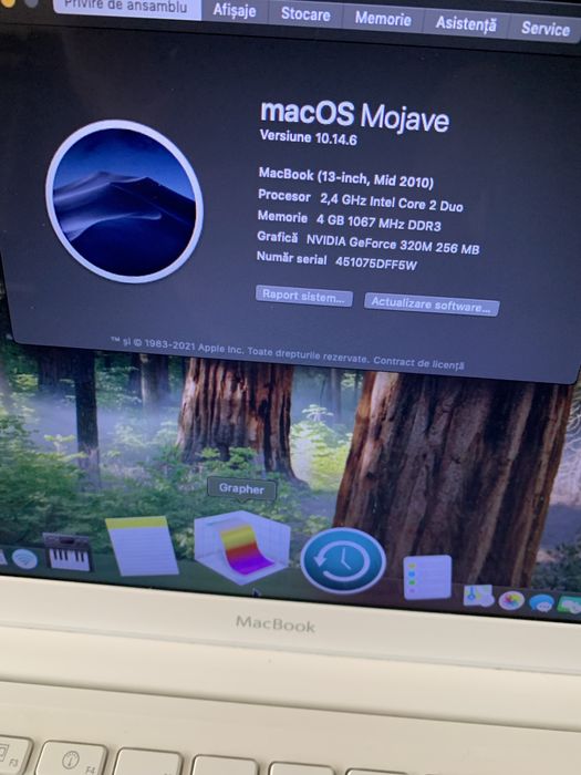 Laptop MacBook White intel core 2,Display 13,3,ssd 256gb m,baterie ok