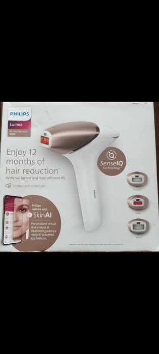 Фотоепилатор IPL Philips Lumea Series 9900 BRI977/00, Сензор Smartskin, Технология SenseIQ, Връзка с приложението с функции Skin AI, Употреба