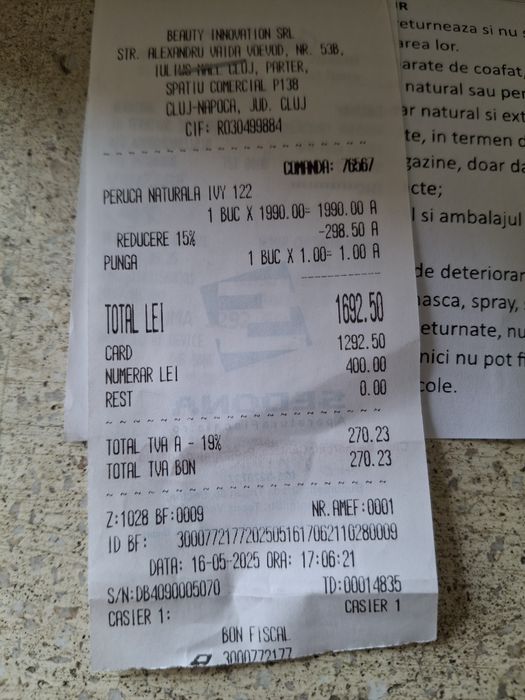 Perucă păr natural stare excelentă