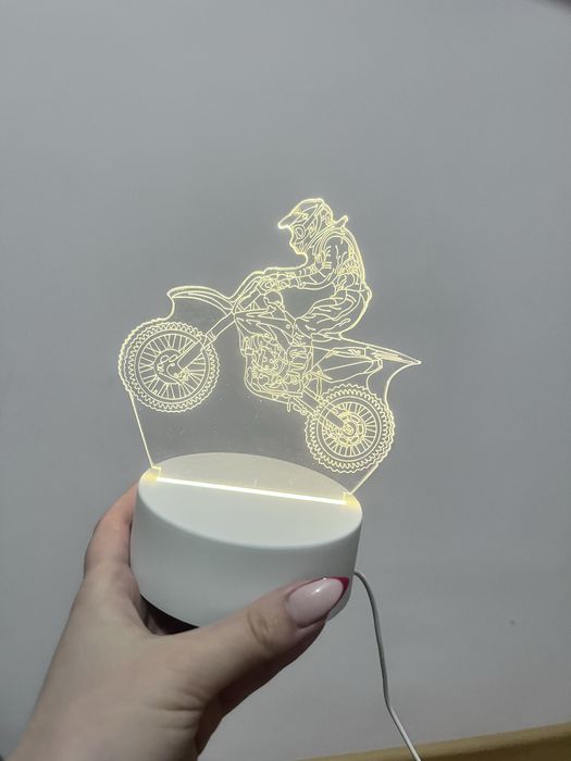 3D LED нощна лампа - ефектен мотокрос модел